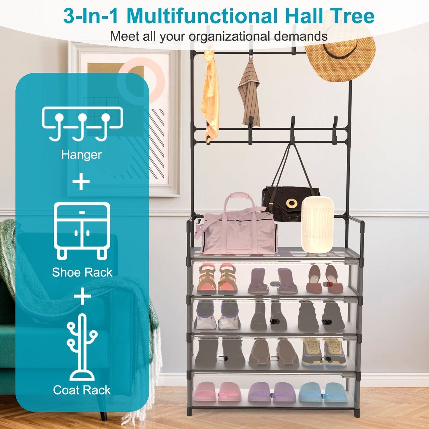 Viva Essentials Collection: 5-Tier Entryway Hall Tree with Coat & Shoe Rack