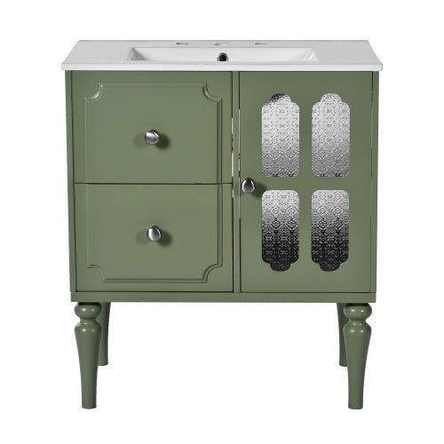 Vintage-Style 30-Inch Bathroom Vanity with Ceramic Sink | Elegant & Functional Design