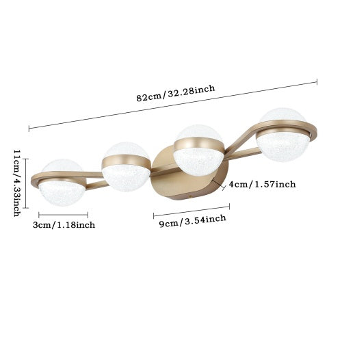 Viva Elite Modern Gold Bathroom Vanity Light - 4-Light LED Wall Fixture with Acrylic Shades