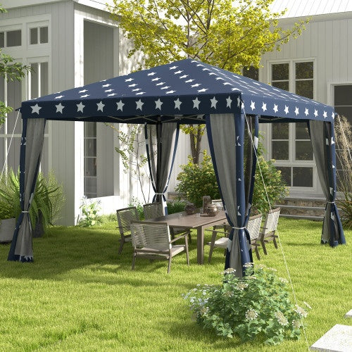 Outsunny 10 X 10 Up Canopy Tent With Netting, Instant Gazebo, Ez Up Screen House Room With Carry Bag, Height Adjustable, For Outdoor, Garden, Patio, American Flag