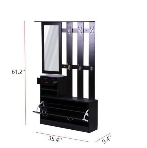 Modern 3-in-1 Entryway Storage Cabinet with Shoe Rack, Coat Hanger, and Mirror