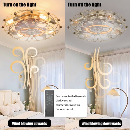 Low-Profile Industrial Cage Ceiling Fan with Light & Remote Control | Modern & Space-Saving Design