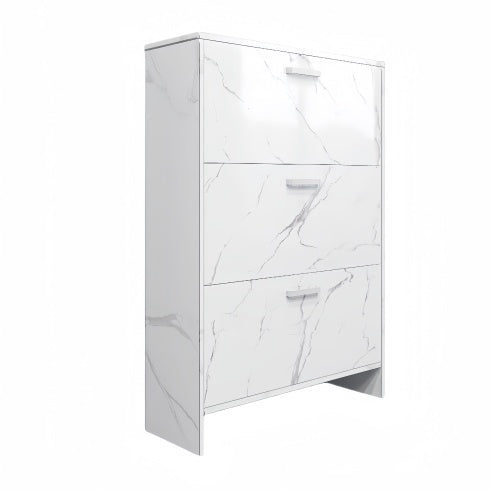 Viva Aria High-Gloss White Marble 3-Door Shoe Cabinet