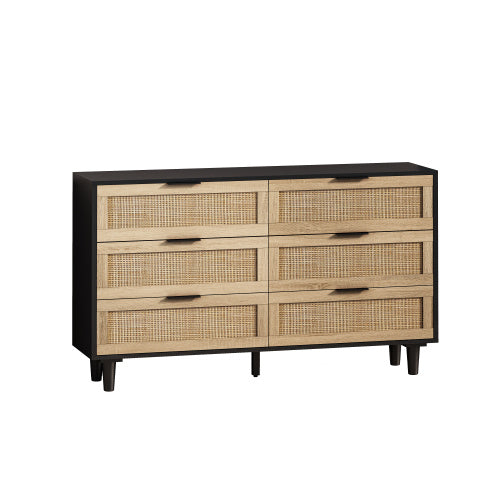 Drawers Rattan Storage Cabinet Rattan Drawer,for Bedroom,Living Room,Black