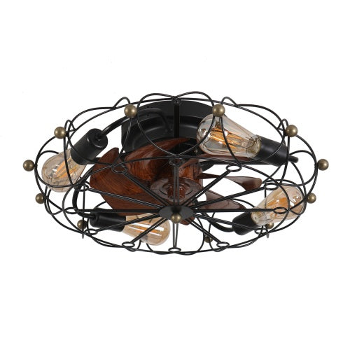 Low Profile Cage Ceiling Fan with Light & Remote Control – Modern Industrial Design for Smart Living Spaces