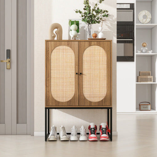 Natural Rattan Cabinet with Built-in Adjustable Shelves – Timeless Elegance for Your Home
