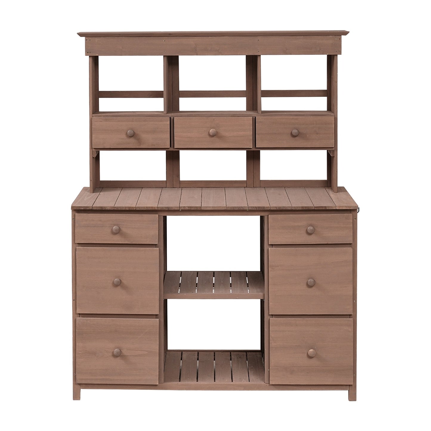Video Provided TOPMAX Garden Potting Bench Table, Rustic And Sleek Design With Multiple Drawers An