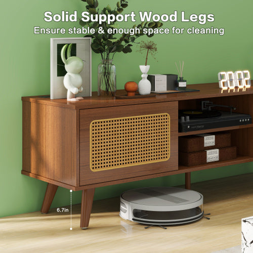 Mid Century Modern Rattan TV Stan , Entertainment Cabinet