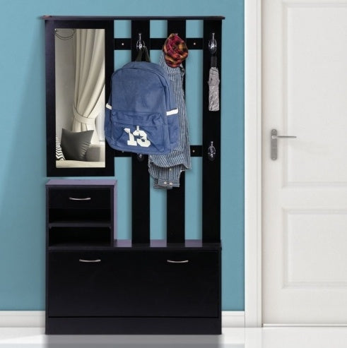 Modern 3-in-1 Entryway Storage Cabinet with Shoe Rack, Coat Hanger, and Mirror