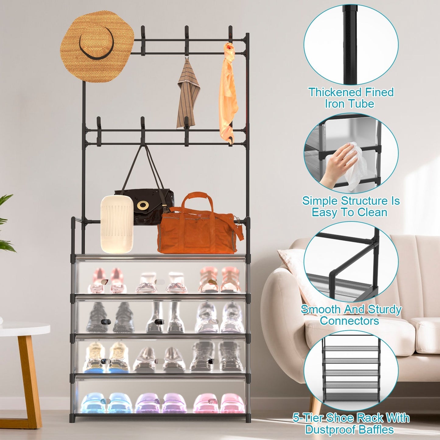 Viva Essentials Collection: 5-Tier Entryway Hall Tree with Coat & Shoe Rack
