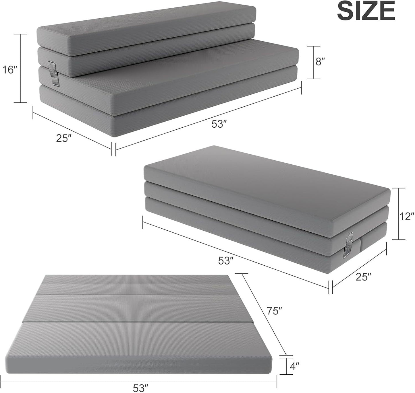 Single Bed Foldable Mattress, Folding Mattress Upper Sofa Mattress, Double Folding Memory Foam Folding Sofa Bed For Camping, Flooring, Travel, Guests, RV, Washable Cover And Easy S