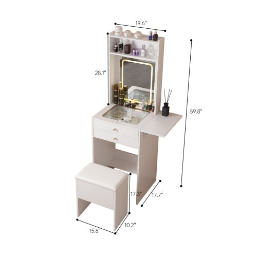 Illuminated Elegance: White Vanity Desk with Lighted Mirror & Ample Storage