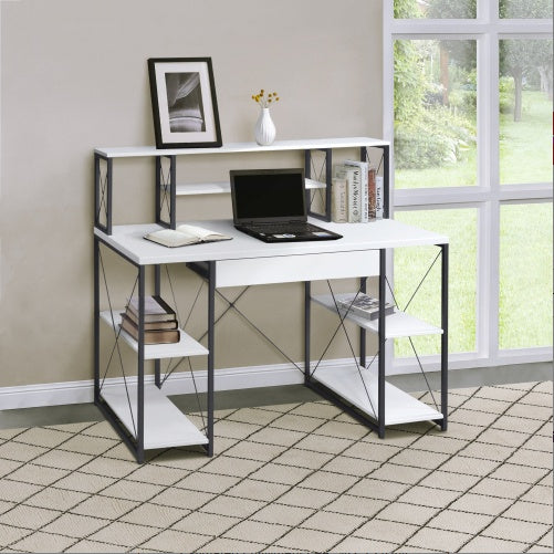 Viva Noir Éclat Collection: Viva Noir Éclat Black Office Desk with Shelving & Hutch