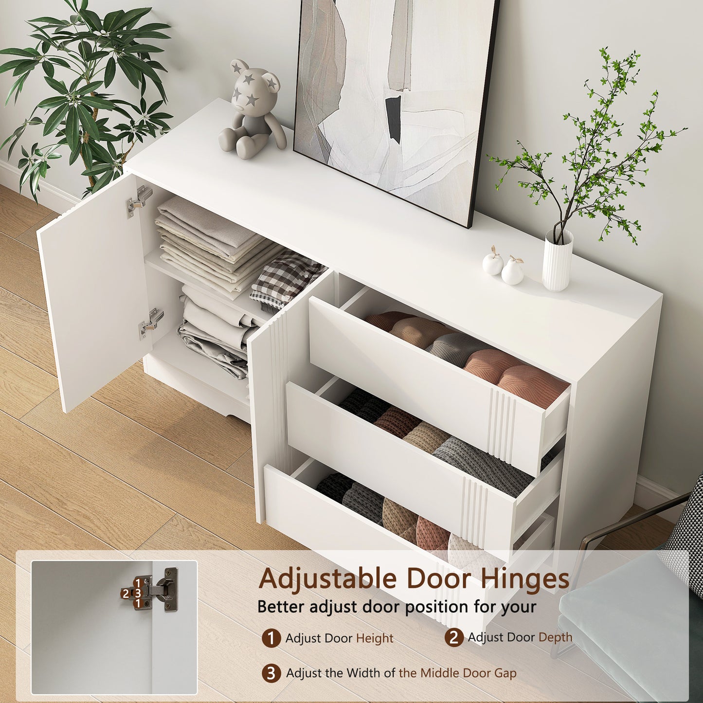 Sideboard Buffet Cabinet With Storage, Modern Kitchen Buffet Storage Cabinet With Drawer And Doors, Large Coffee Bar With Adjustable Shelves For Kitchen