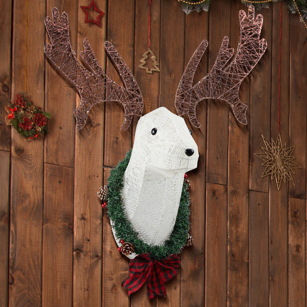 Deer Head Flower Wreath Wall Mounted Warm White Light – Elegant & Cozy Home Décor