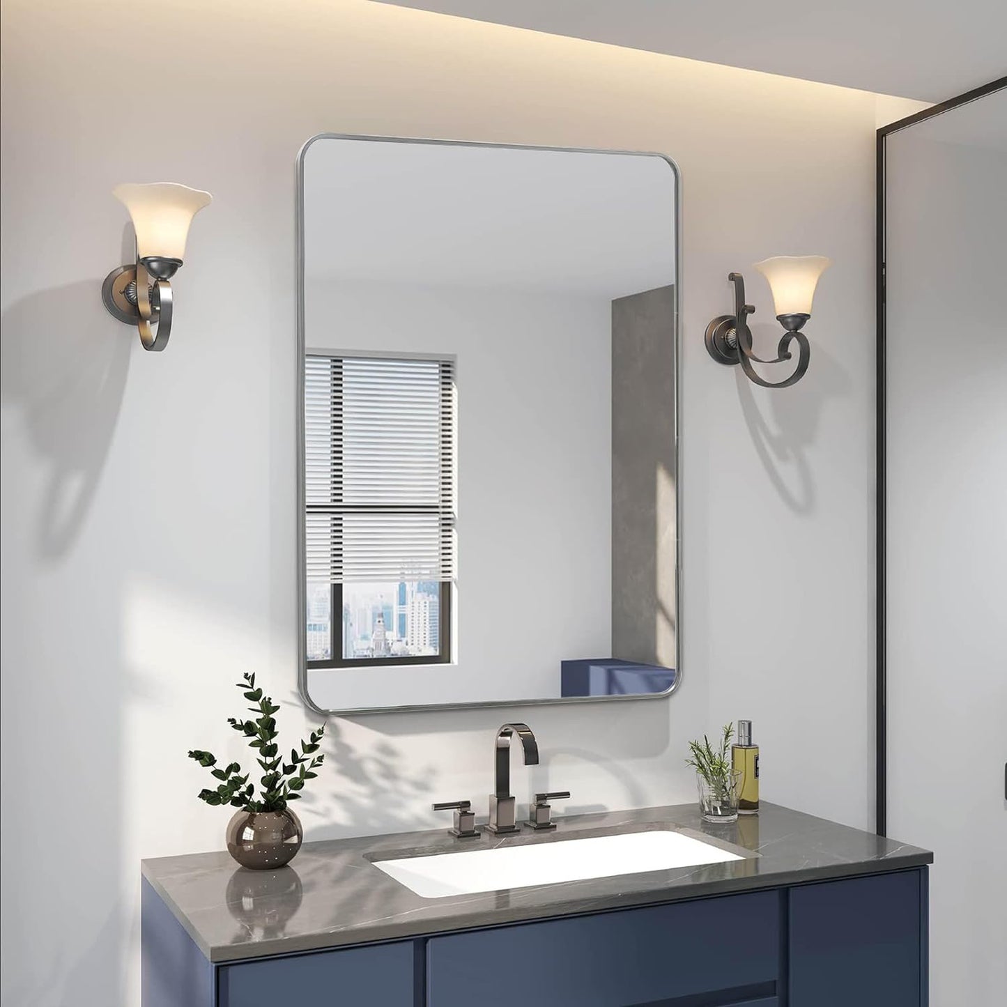 Silver 24x36 Inch Metal Rectangular Mirror