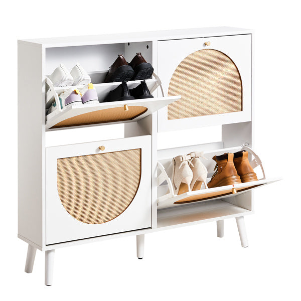 Tall Rattan Shoe Cabinet with 8-Tier Tipping Buckets – Modern Space-Saving Storage