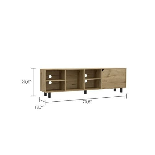 Valdivia Tv Stand For TV S , Four Open Shelves, Five Legs Light Oak