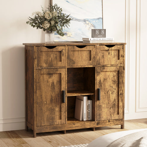 Elegant Wooden Floor Cabinet with Drawers and Shelves - Stylish Storage Solution for Any Room