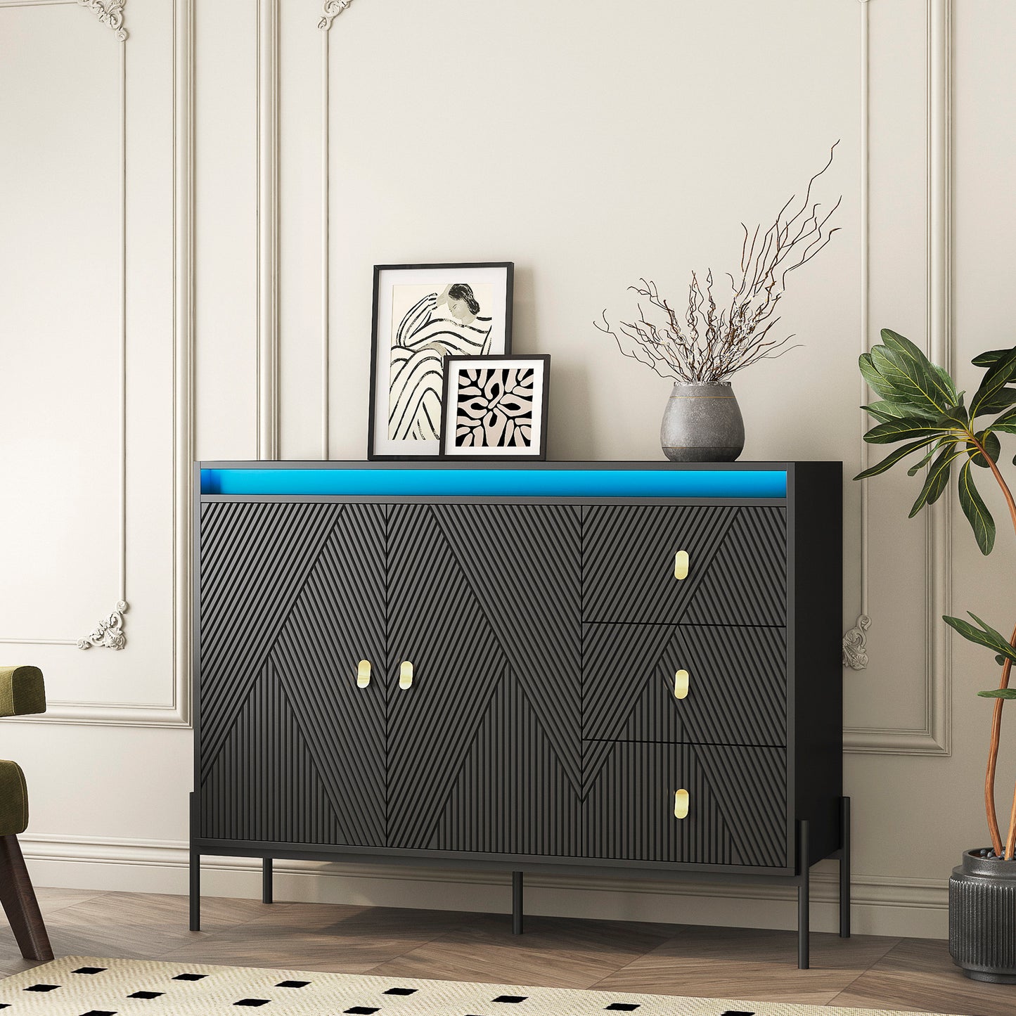 Viva Elite Fluted Sideboard Cabinet – Where Texture Meets Illumination