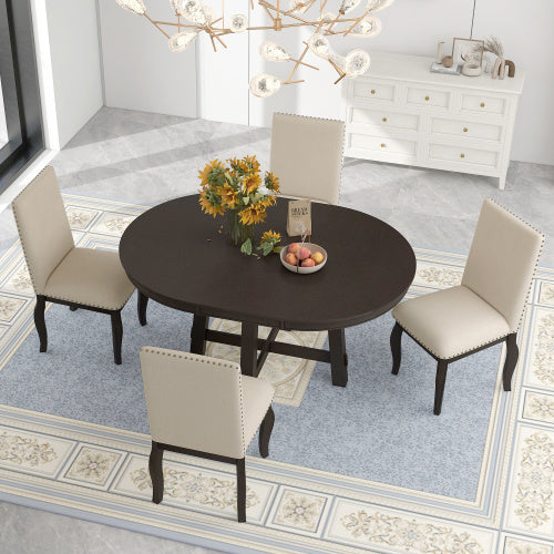 Viva Essentials Collection: 5-Piece Farmhouse Wooden Dining Table Set