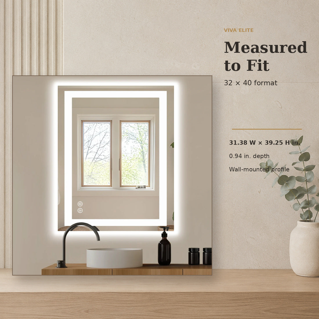 Viva Elite 32×40 wall-mounted LED bathroom mirror dimensions