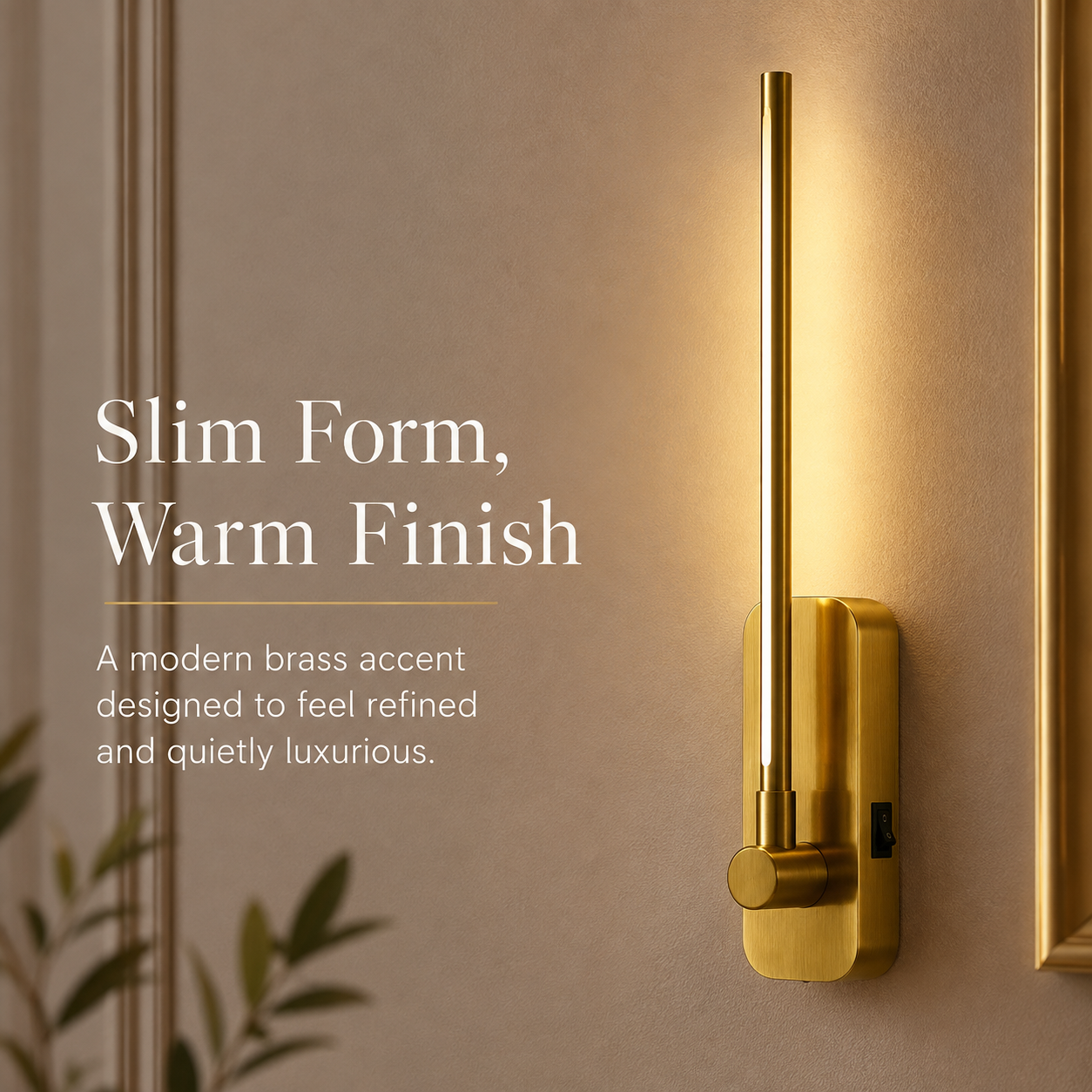 Close-up of slim gold rechargeable swing-arm wall sconce finish and construction