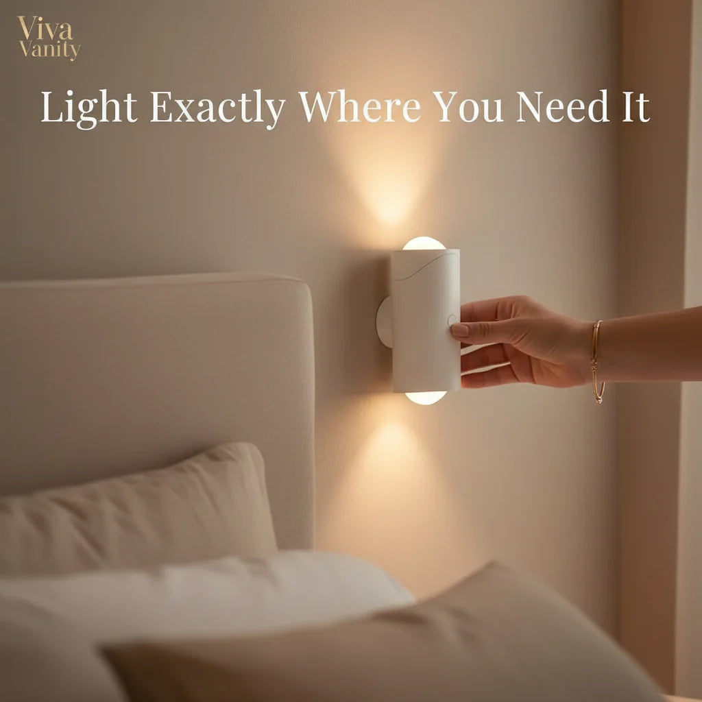 Rechargeable magnetic wall lights shown in multiple configurations