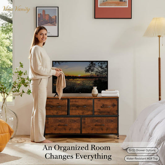 Fabric dresser in a bedroom for practical small-space storage ideas