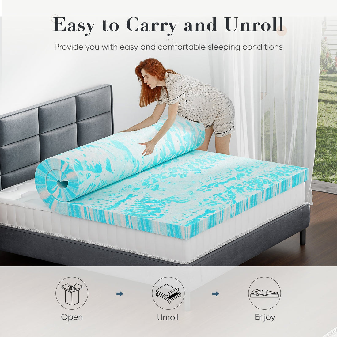 Memory foam mattress topper shown for a 2-inch versus 3-inch thickness comparison