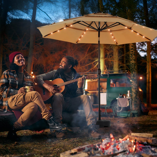 Patio umbrella shown for canopy-size, base and shade-planning decisions