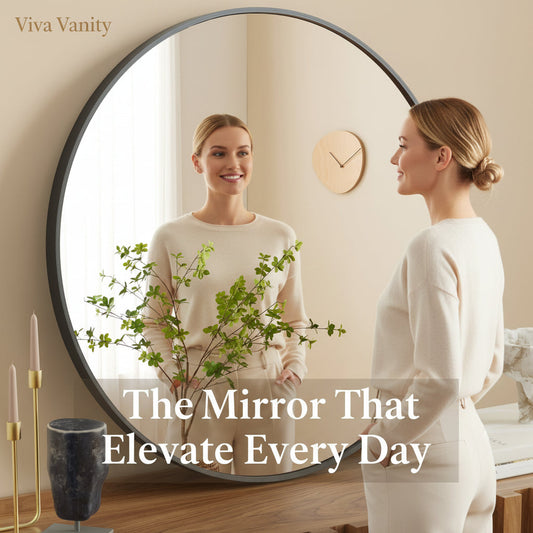 Viva Vanity Black Circular Wall Mirror 20 Inches - Round Mirror for Bathroom - Hero View