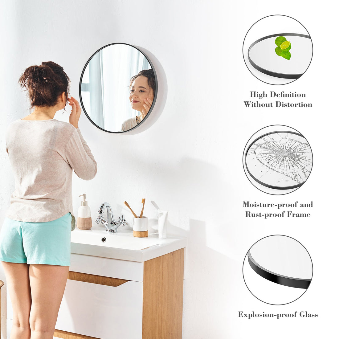 Viva Elite Round Wall Mirror Black Gold - round mirror vs rectangular mirror comparison - lifestyle view