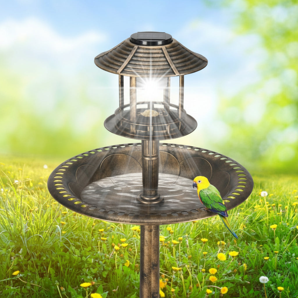 Birds visiting Viva Elite Solar Bird Bath — how to attract birds to a bird bath tips