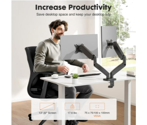 Dual monitor arm arranged in a home office workstation