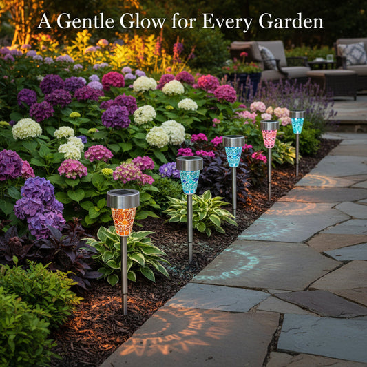 Solar garden path lights arranged for a setup and spacing checklist