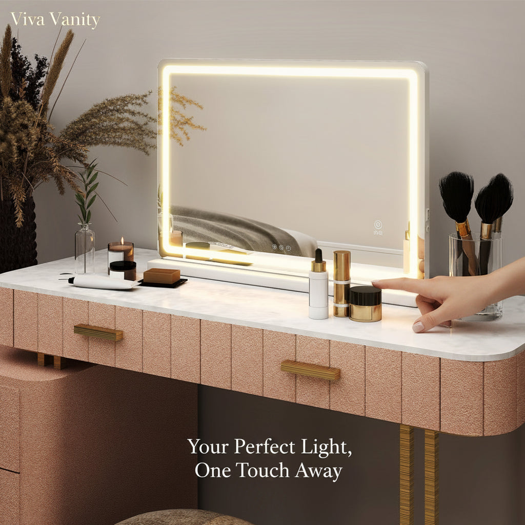 Tabletop LED vanity mirror with integrated lighting