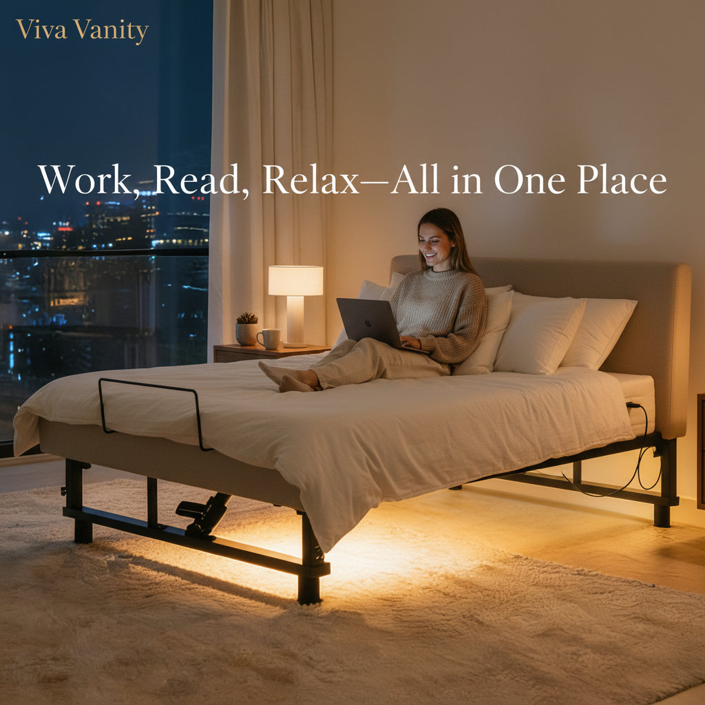 Viva Elite Adjustable Bed Base Frame Queen - Head Incline Adjustment - Bedroom View