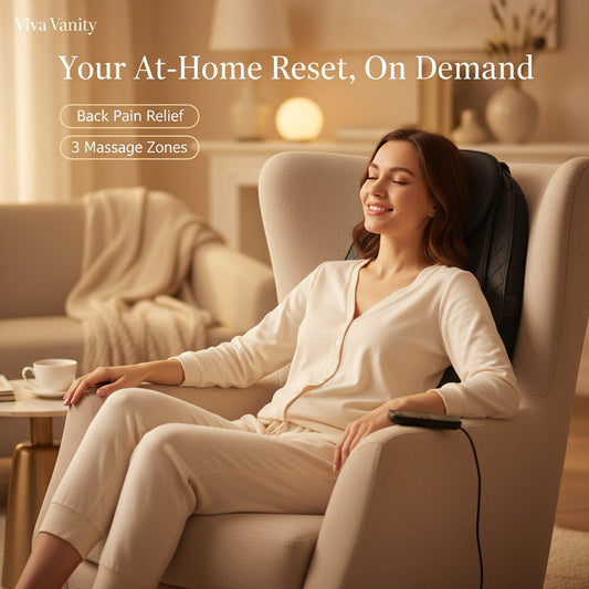 Back massager seat cushion shown for chair-fit and control comparison
