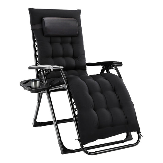 Zero gravity outdoor lounge chair shown for frequently asked questions about fit and setup