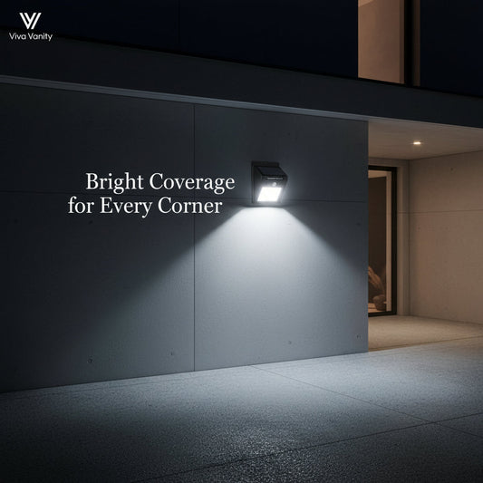 Color-changing solar pathway lights styled along an outdoor walkway