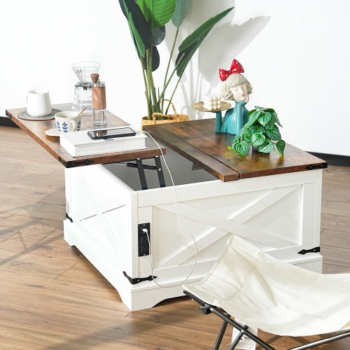 White lift-top coffee table with hidden storage for a small living room