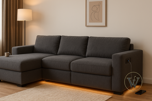 Sectional sofa arranged in a modern living room for space planning