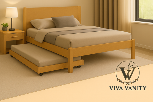 Compact room illustrating clearance for convertible sleeping furniture