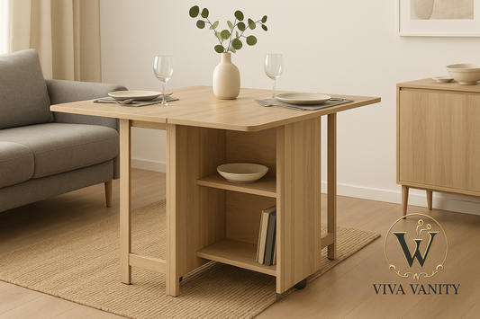 Compact dining table arranged for a small-space folding table guide