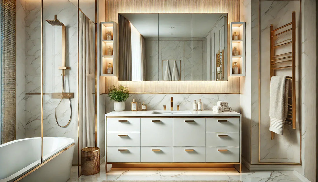 Modern bathroom vanity and mirror area for planning vanity lighting placement