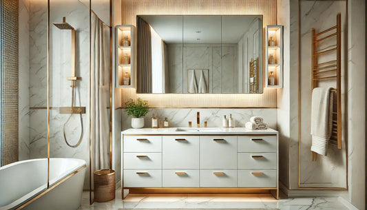 Modern bathroom vanity and mirror area for planning vanity lighting placement