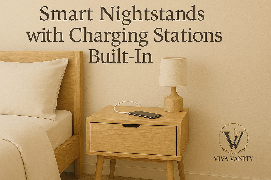 Bedside nightstand setup illustrating charging access and cable planning