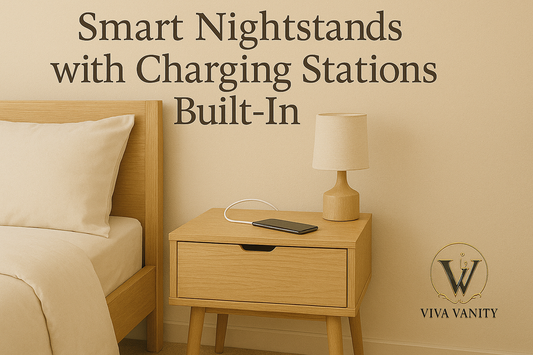 Bedside nightstand setup illustrating charging access and cable planning