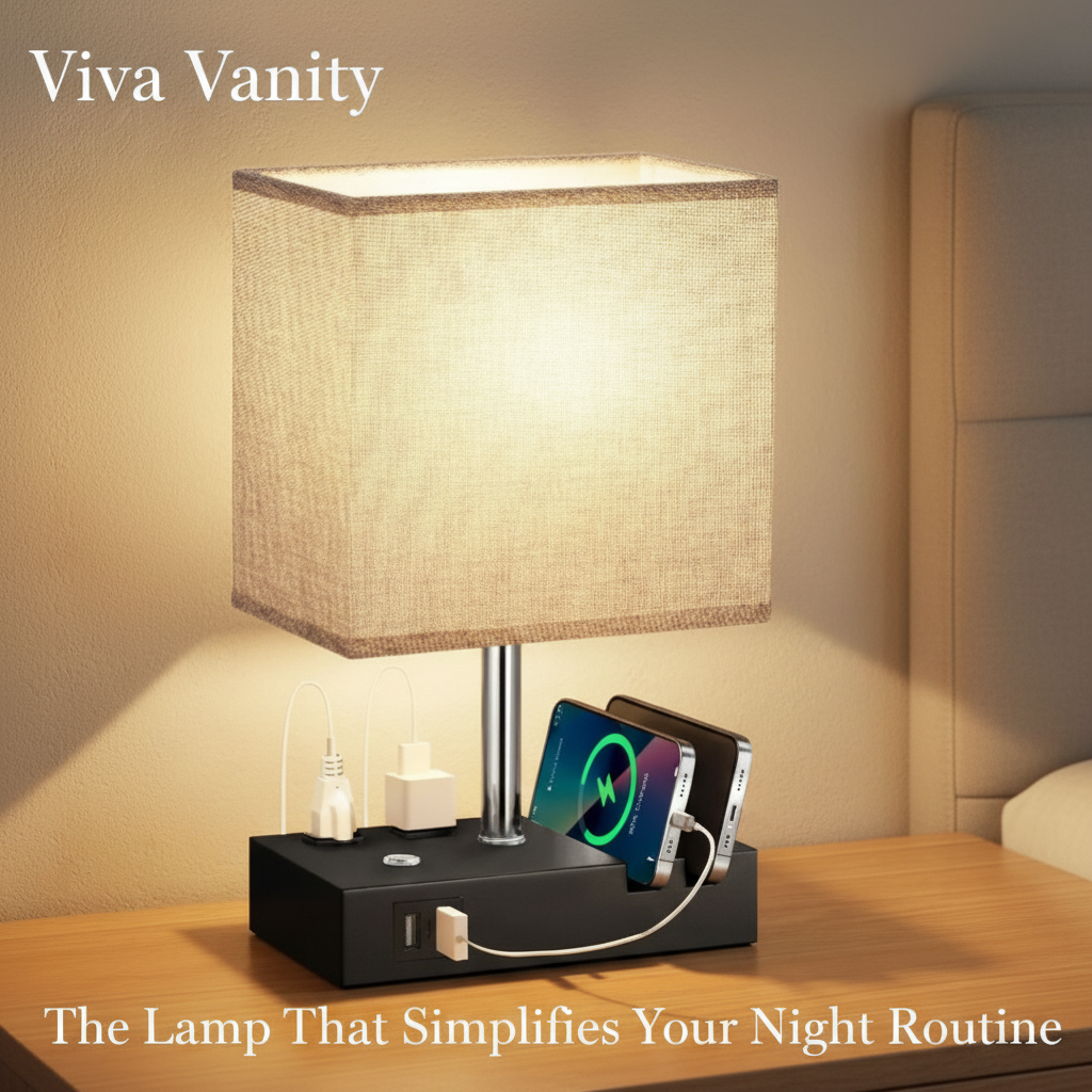 USB charging bedside lamp used to organize a nightstand